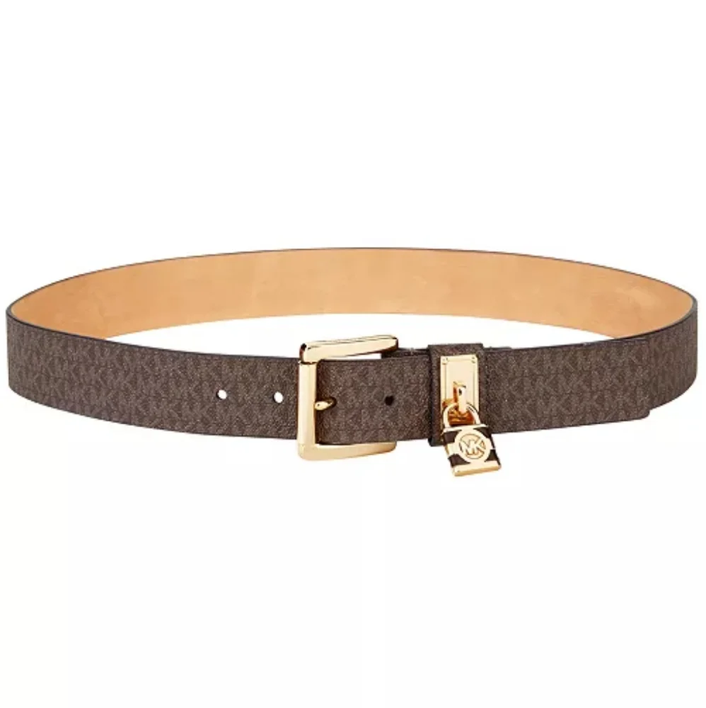 Michael Kors‎ Women's MK Signature Hamilton Lock Monogram Belt Chocolate
